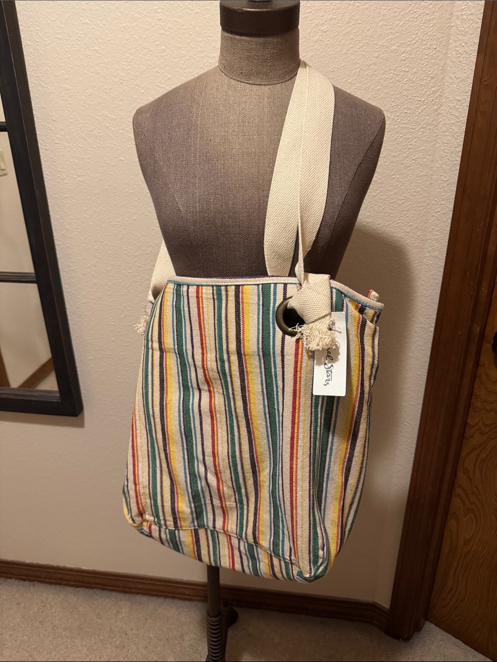 Michael Stars Striped Canvas Tote Bag with Cream Strap
